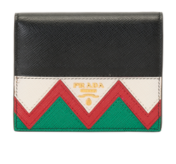 Prada Greca Zig-Zag Bifold Wallet, Leather, Black, 3*